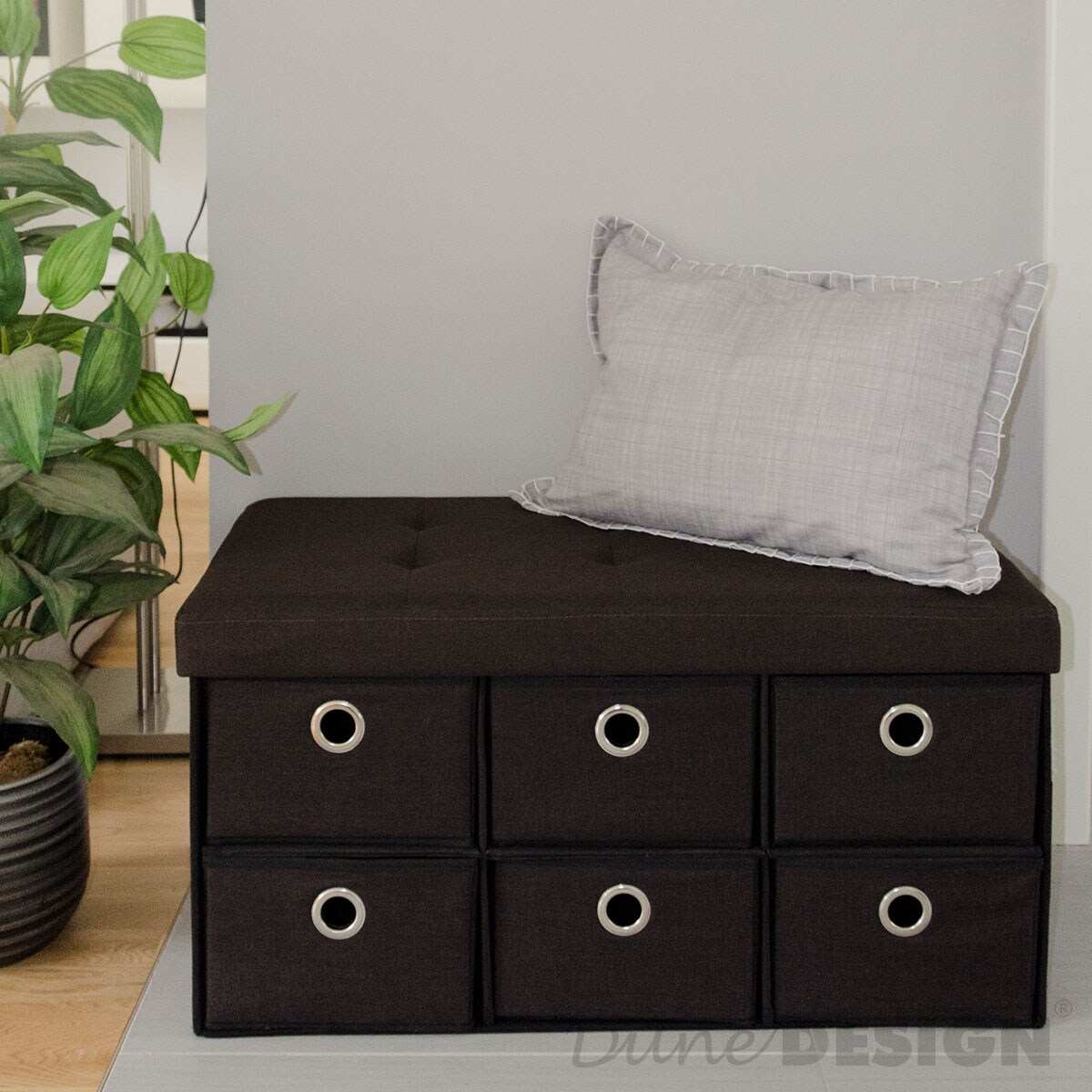Faltbare Sitzbank 76x38x38cm mit 6 Schubladen Sitztruhe 80L Polsterbank Ottomane Leinen Dunkelbraun