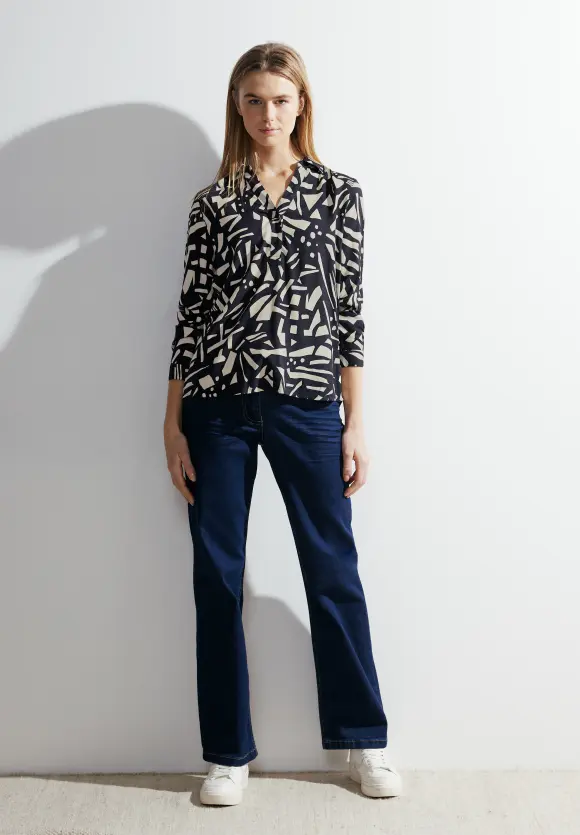 Printbluse mit Hemdkragen - night sky blue