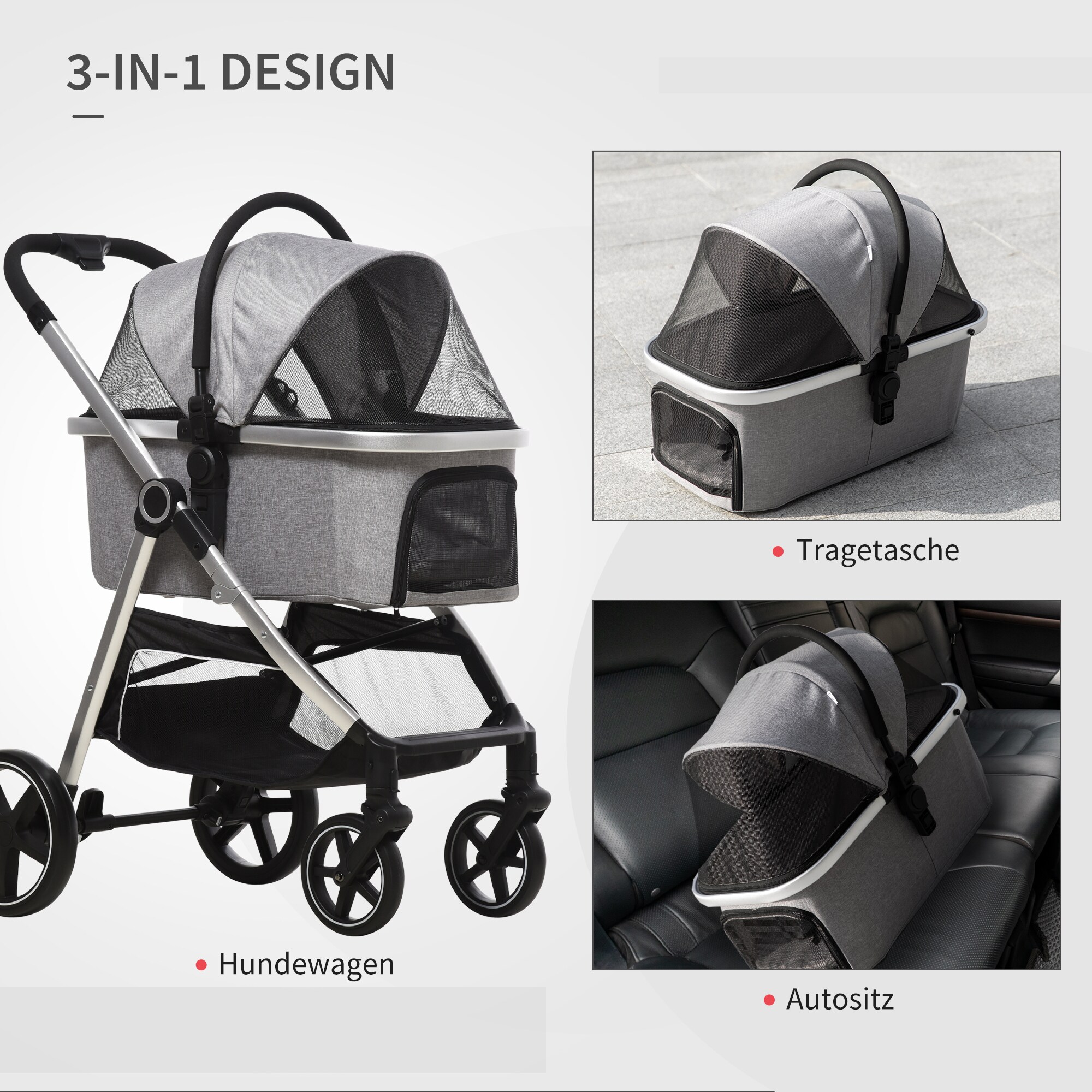 PawHut Hundebuggy mit abnehmbarem Korb schwarz 83L x 58B x 102H cm