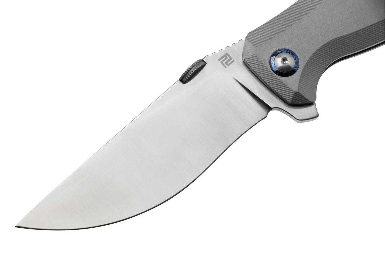 Artisan Cutlery Kami 1864G-GY, Sand Polished S35VN, Gray Titanium/Damascus zakmes