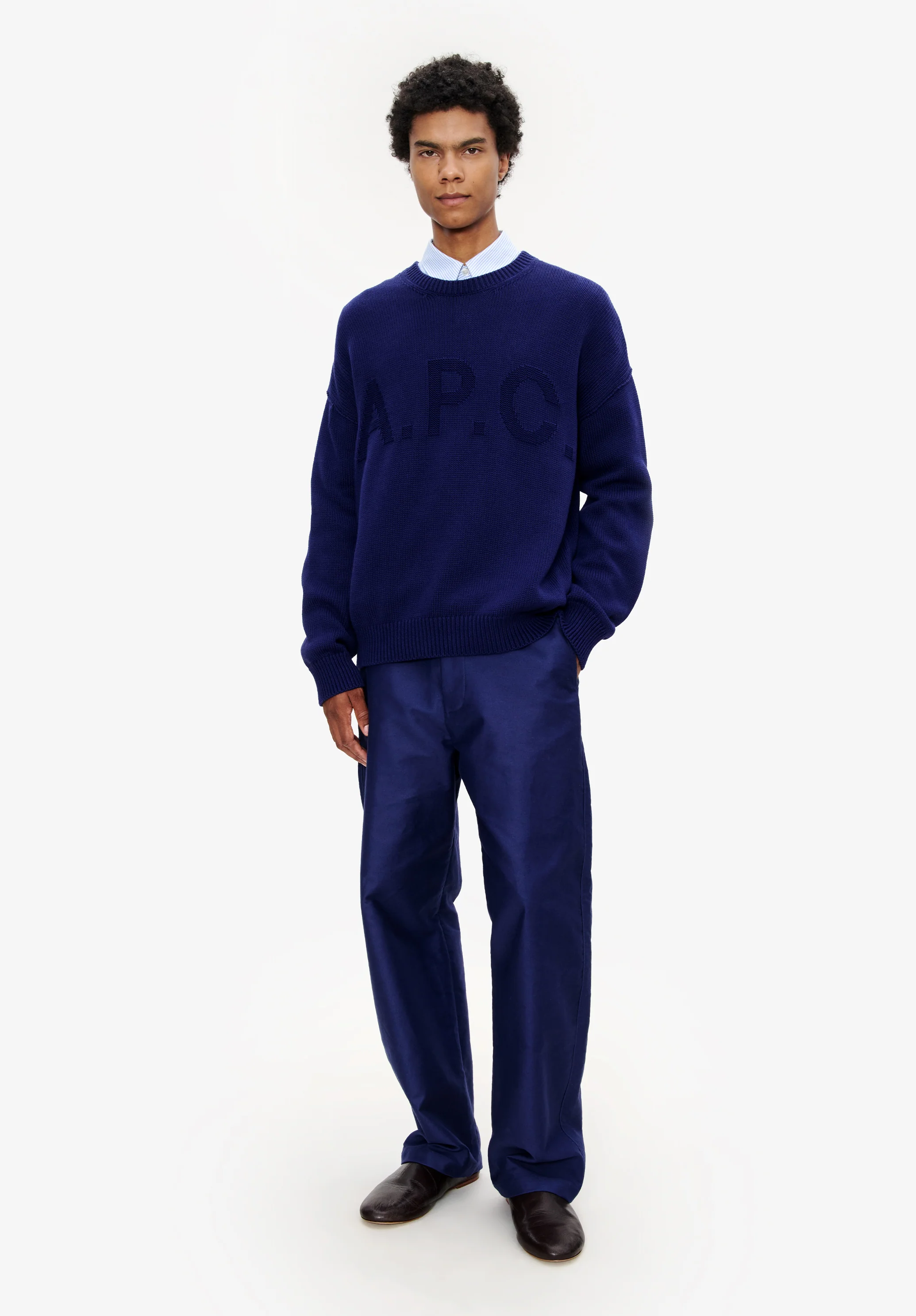 pull col rond - Bleu fonce