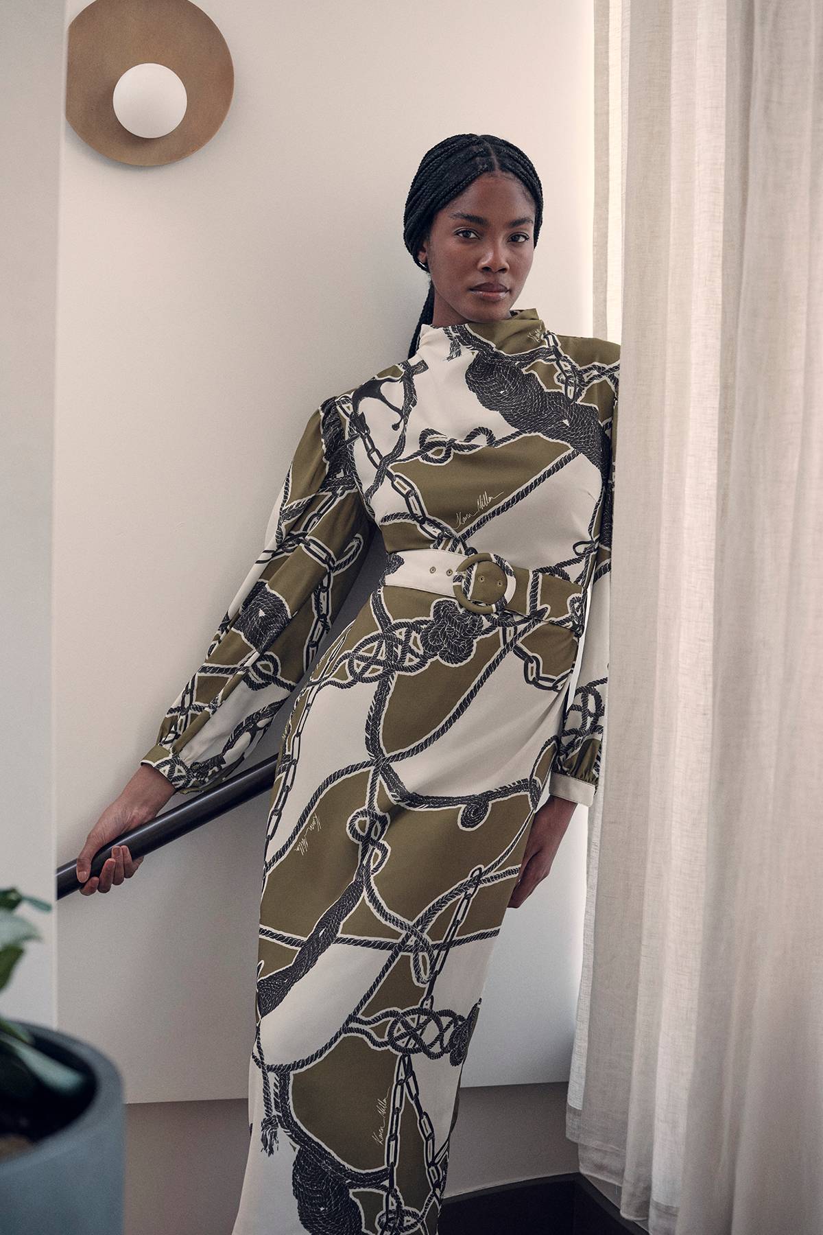 KarenMillen Robe Maxi Tissée À Imprimé Chaîne Avec Manches Ballon