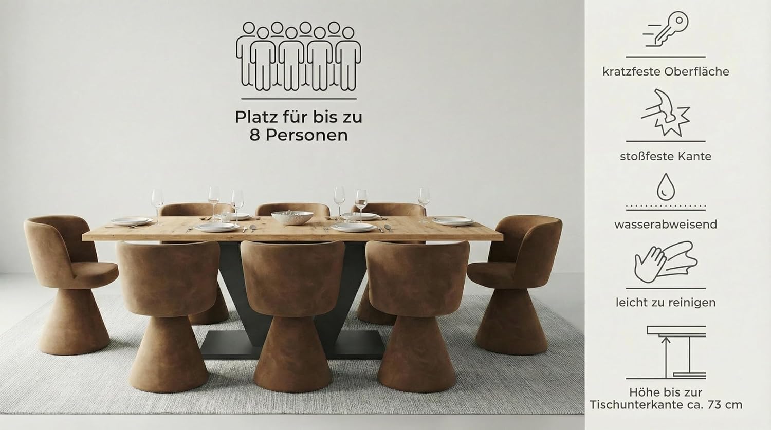 Newroom Esstisch Ausziehbar Anthrazit Wildeiche Esszimmertisch Modern - 150x76x90 cm (BxHxT) - Tisch Küchentisch Speisetisch - Esszimmer Küche Wohnzimmer