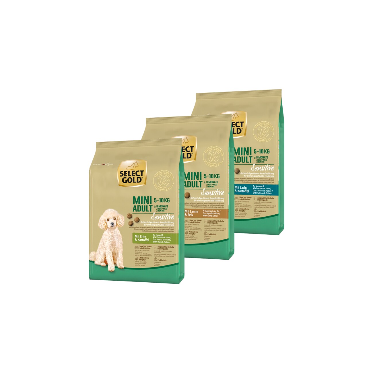 SELECT GOLD Sensitive Adult Mini Probierpaket 3x1kg Probierpaket 1, Mix-Pack
