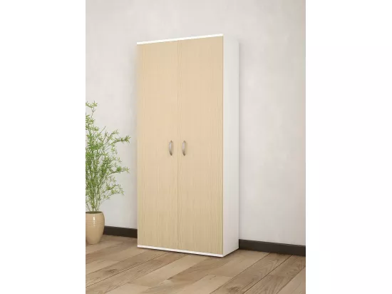 Garde-robe 2 portes Drafi, Meubles de chambre, Dressing avec portes, Armoire, Made in Italy, 80x52h170 cm, Blanc et gris