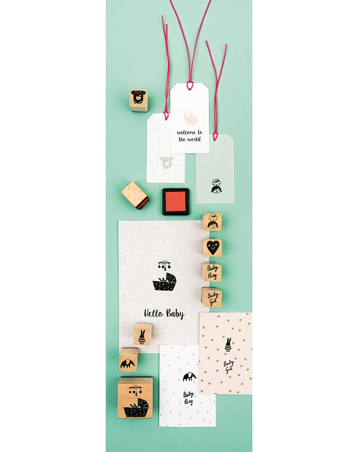 Stempel-Set HELLO BABY 10-teilig aus Holz