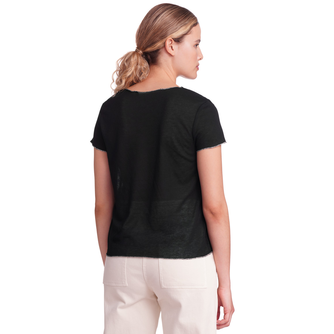 Gina Collection Damen T-Shirt mit glänzender Abschlussnaht schwarz