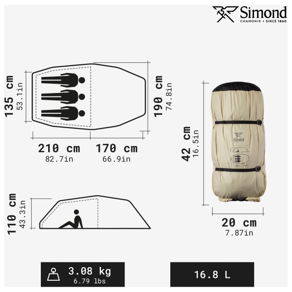Simond - SIMOND - MT900 Tunnel Tent 3 - Tente 3 places