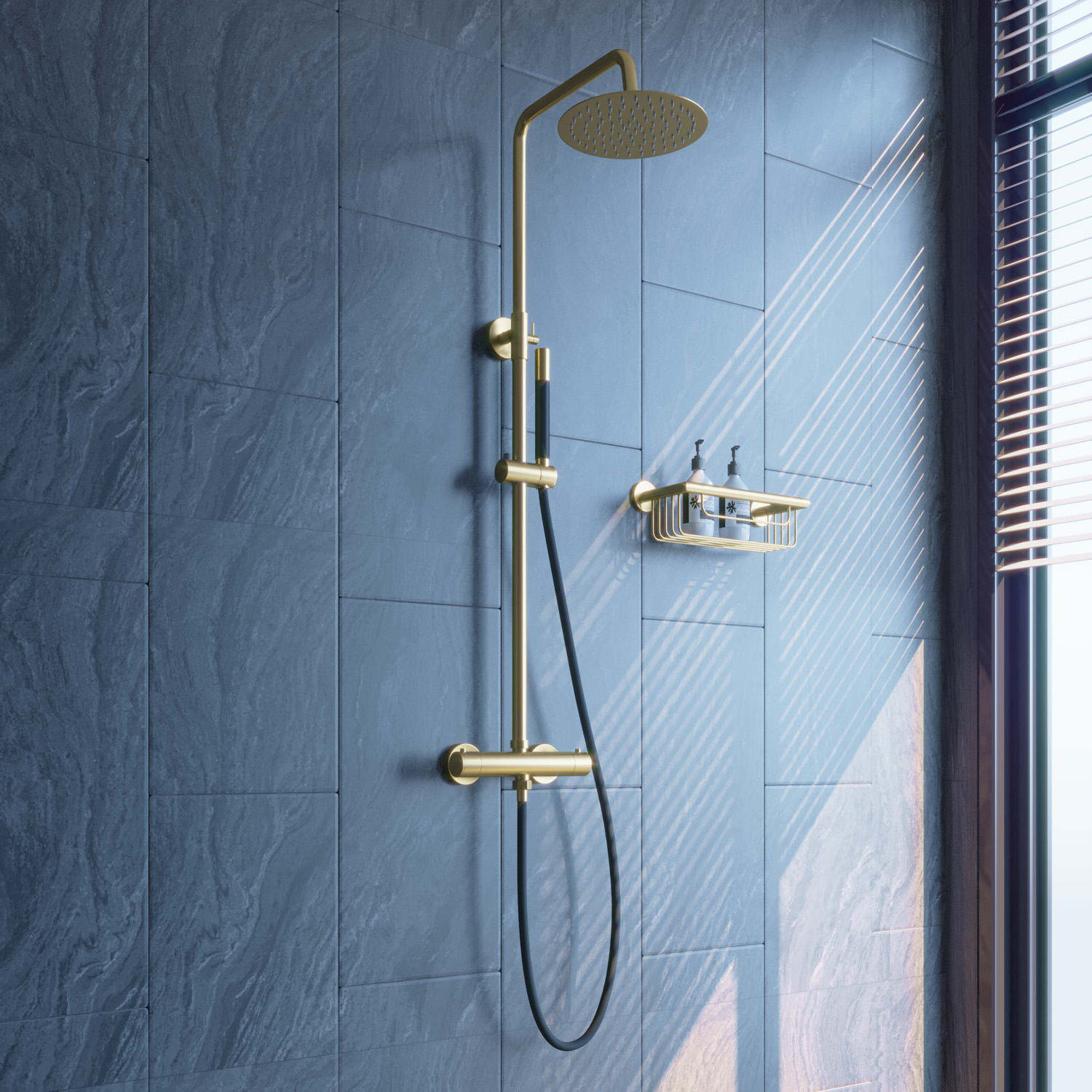 Saniclear Brass Pro opbouw regendouche geborsteld messing / mat goud 30cm hoofddouche staaf handdouche