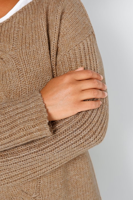 Pullover, oversized, Zopfmuster, U-Boot-Ausschnitt, Langarm