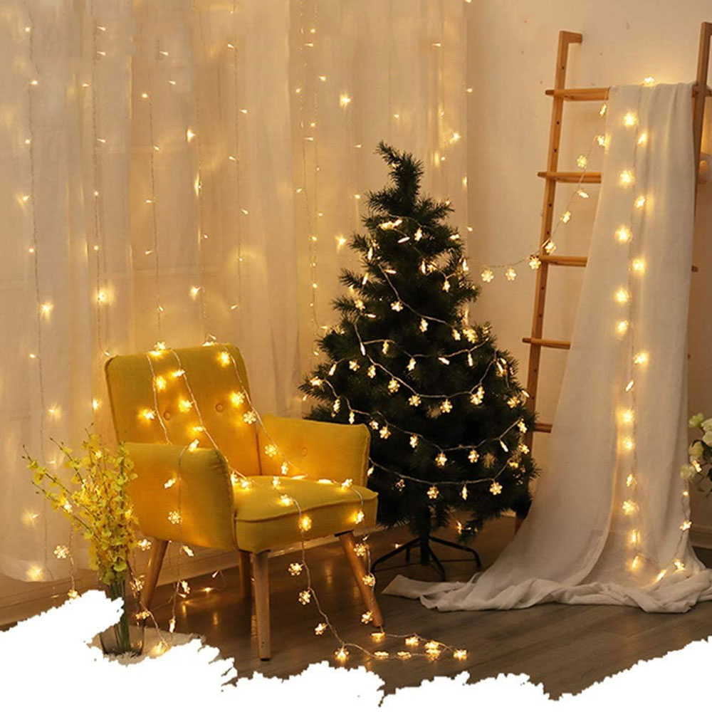 (6m) 40 LED's Weihnachts Deko Lichterkette Schneeflocken Beleuchtung (Batteriebetrieben) - Warmweiss