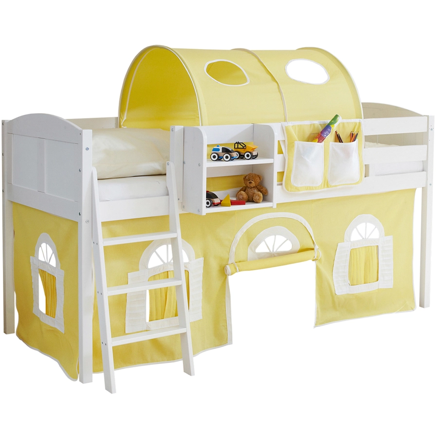 TICAA Hochbett Eric Country Kiefer Weiß Classic Gelb-Weiß