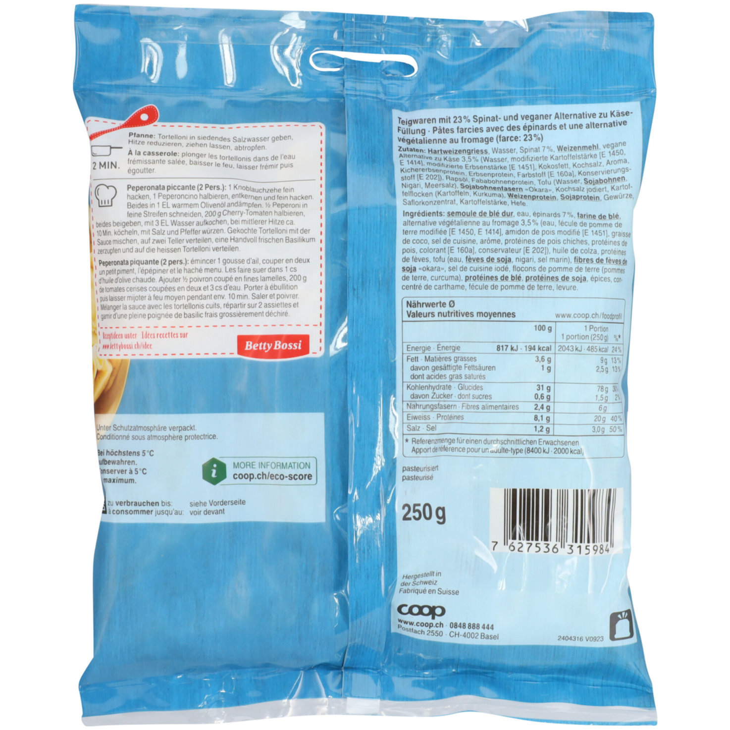 Betty Bossi Plant Kitchen Tortelloni Spinaci