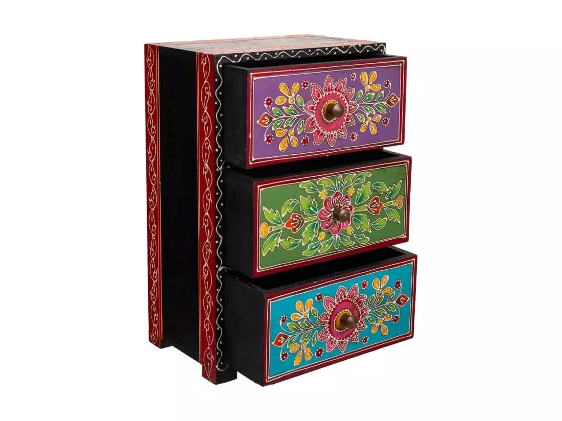 Boîte à bijoux en bois peint artisanalement noir 19x11,5x28,5h