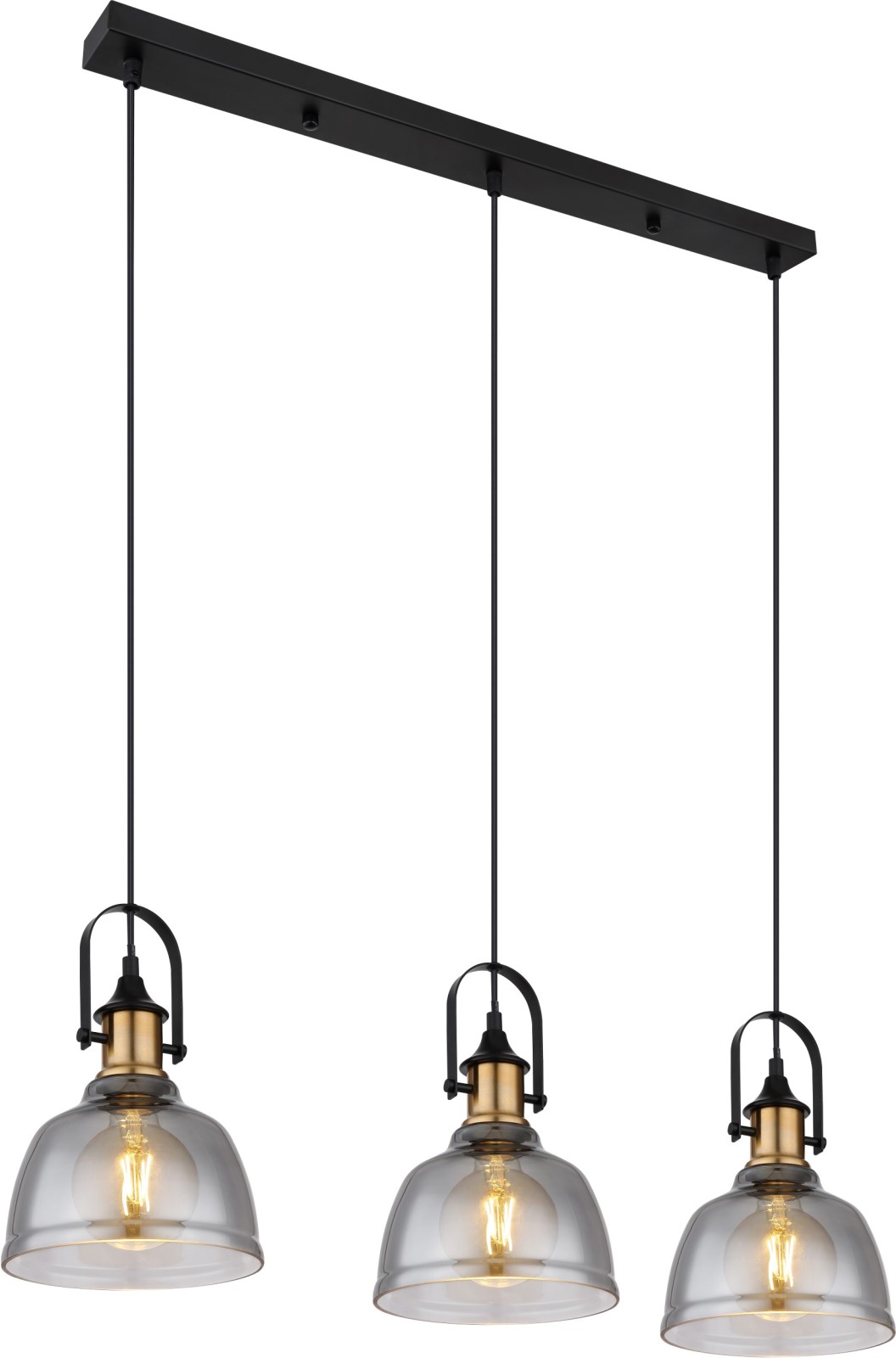 Pendelleuchte - schwarz - Messing - Glas - 120 cm hoch