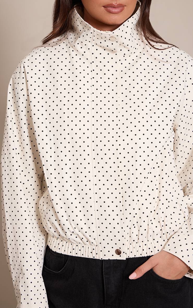Cream Polka Dot Coupe-vent Col Montant