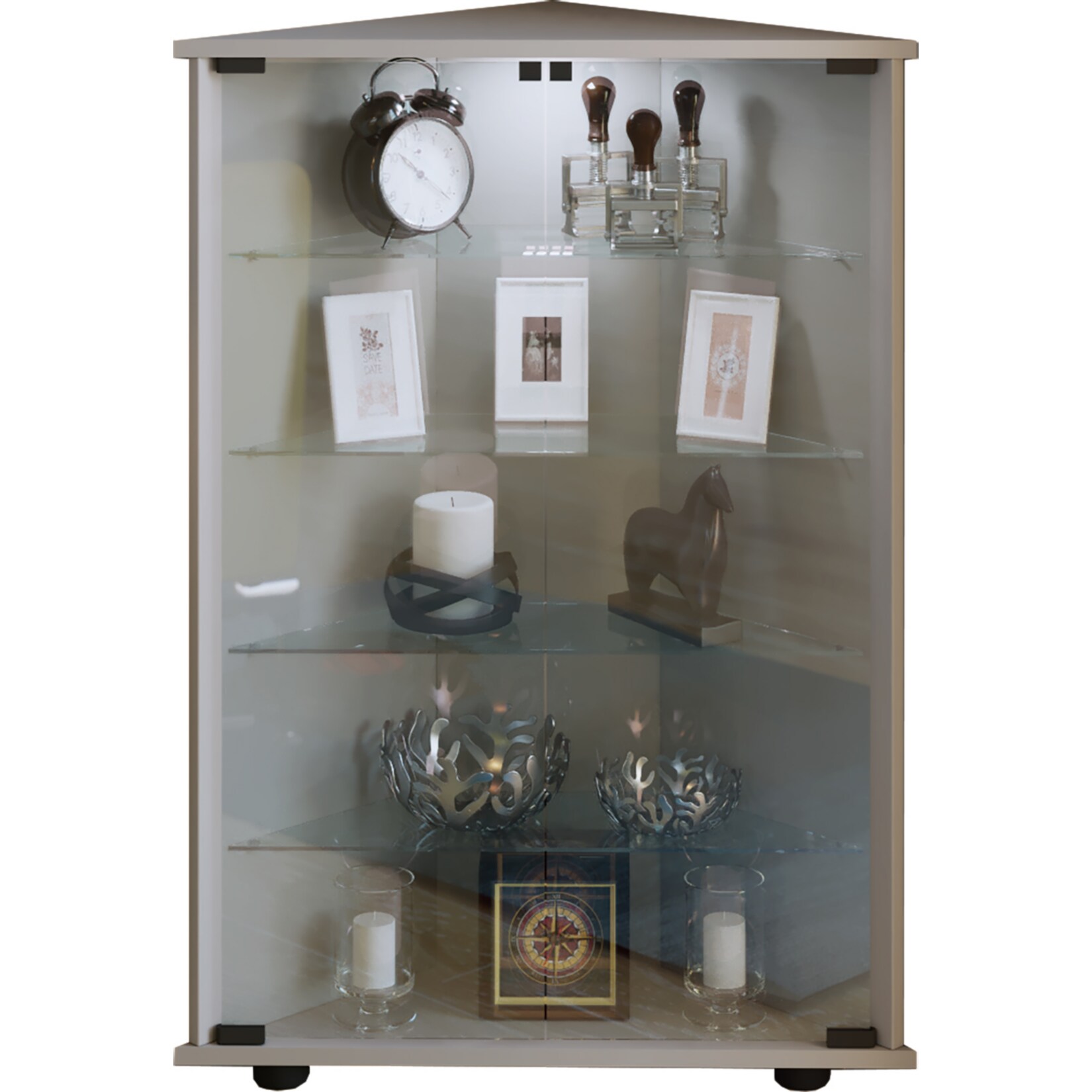 VCM Holz Glas Vitrine Sammelvitrine Glasvitrine Eckvitrine Standvitrine Vecko L