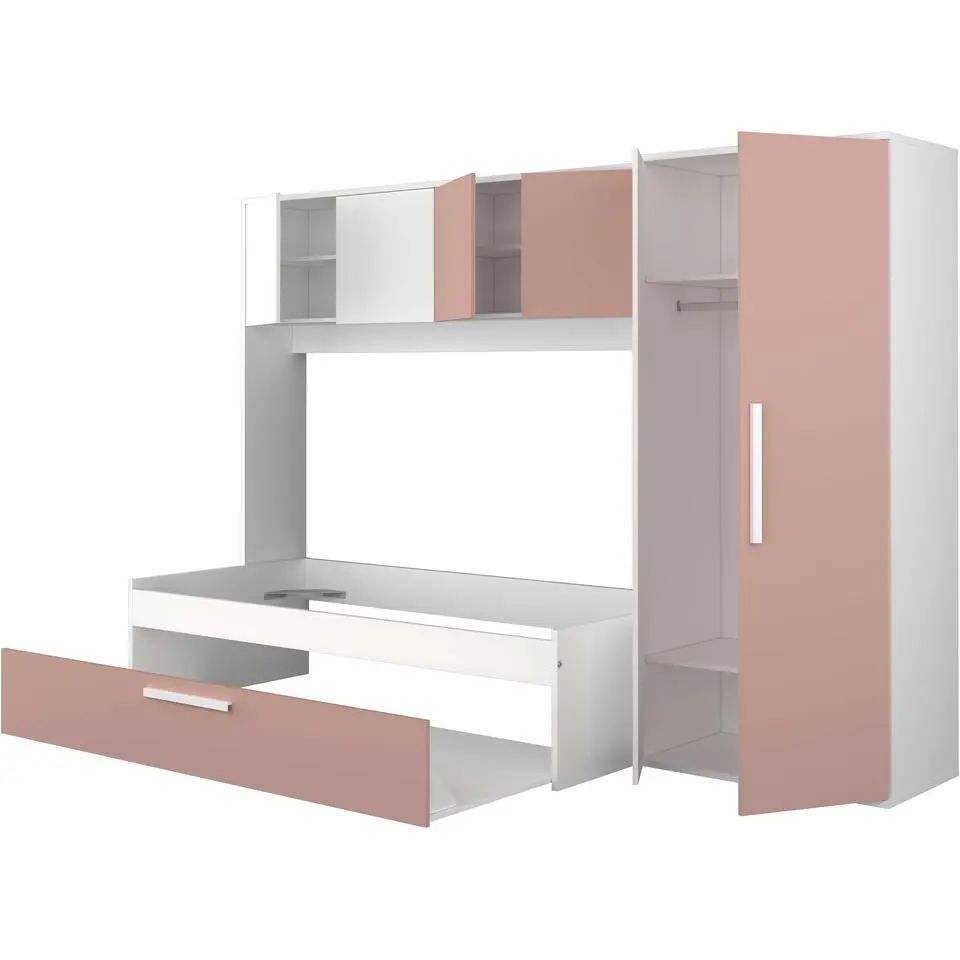 Bed met bedbrug en bedlade Lev-roze/wit