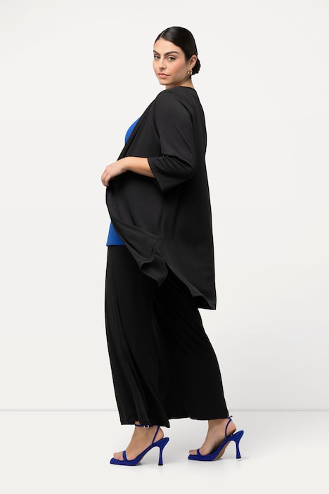Longjacke, Rippjersey, offene Form, V-Ausschnitt