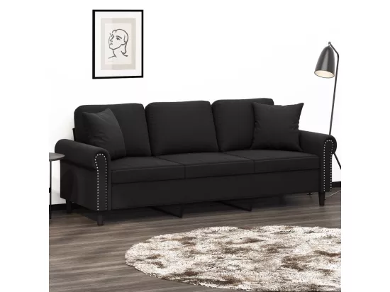 Canapé 3 places avec oreillers décoratifs noir 180 cm velours