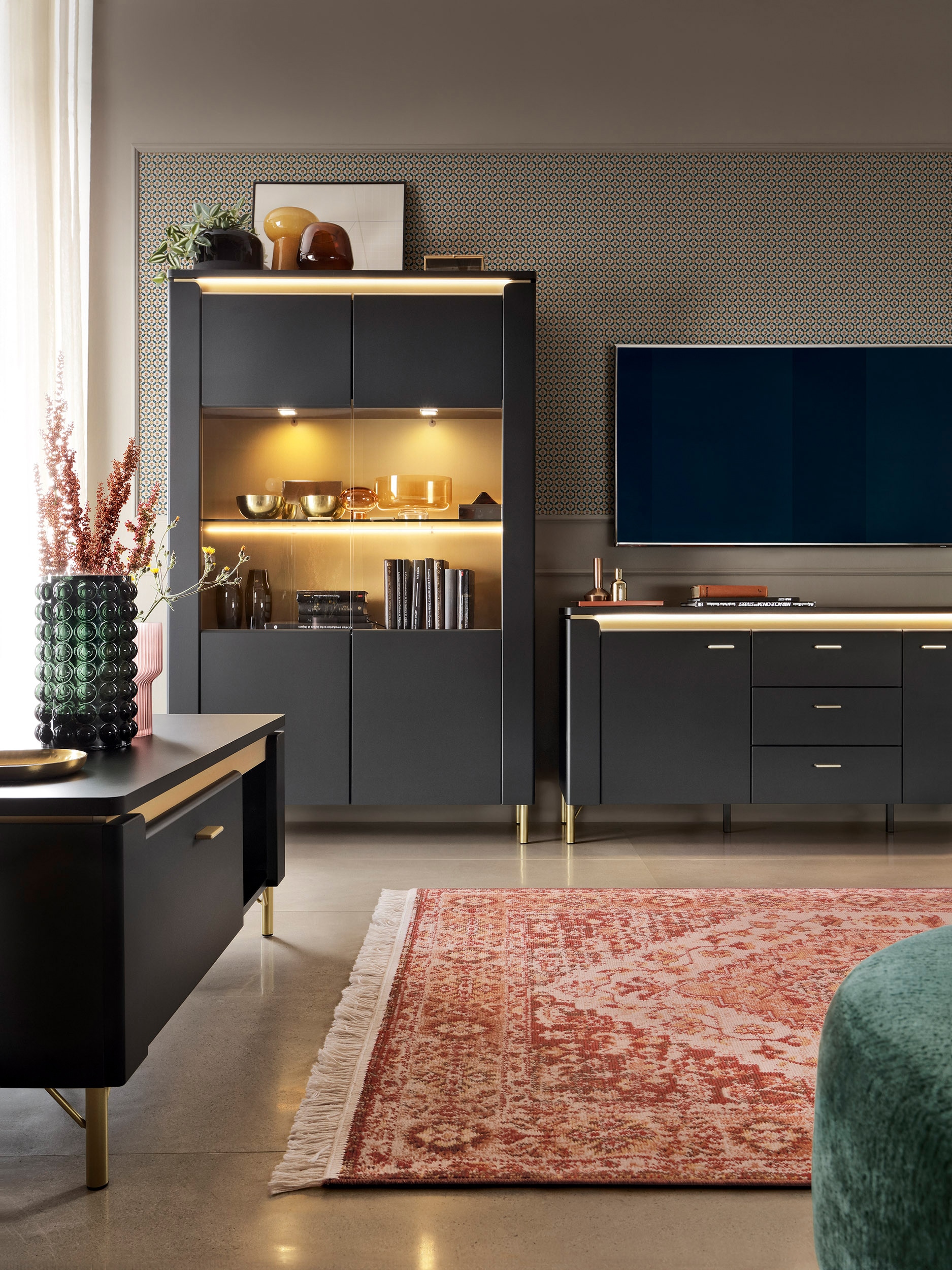 Highboard NORICA 110,4x169,2 cm schwarz matt