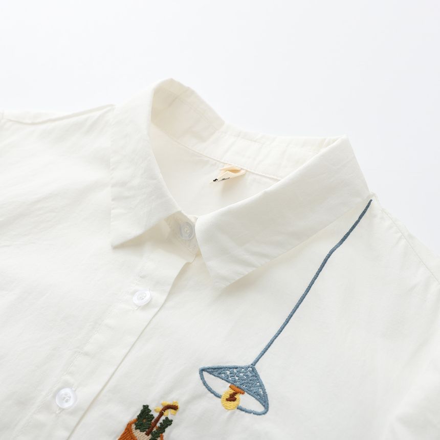 Mori Girls - Geborduurd shirt met korte mouwen
