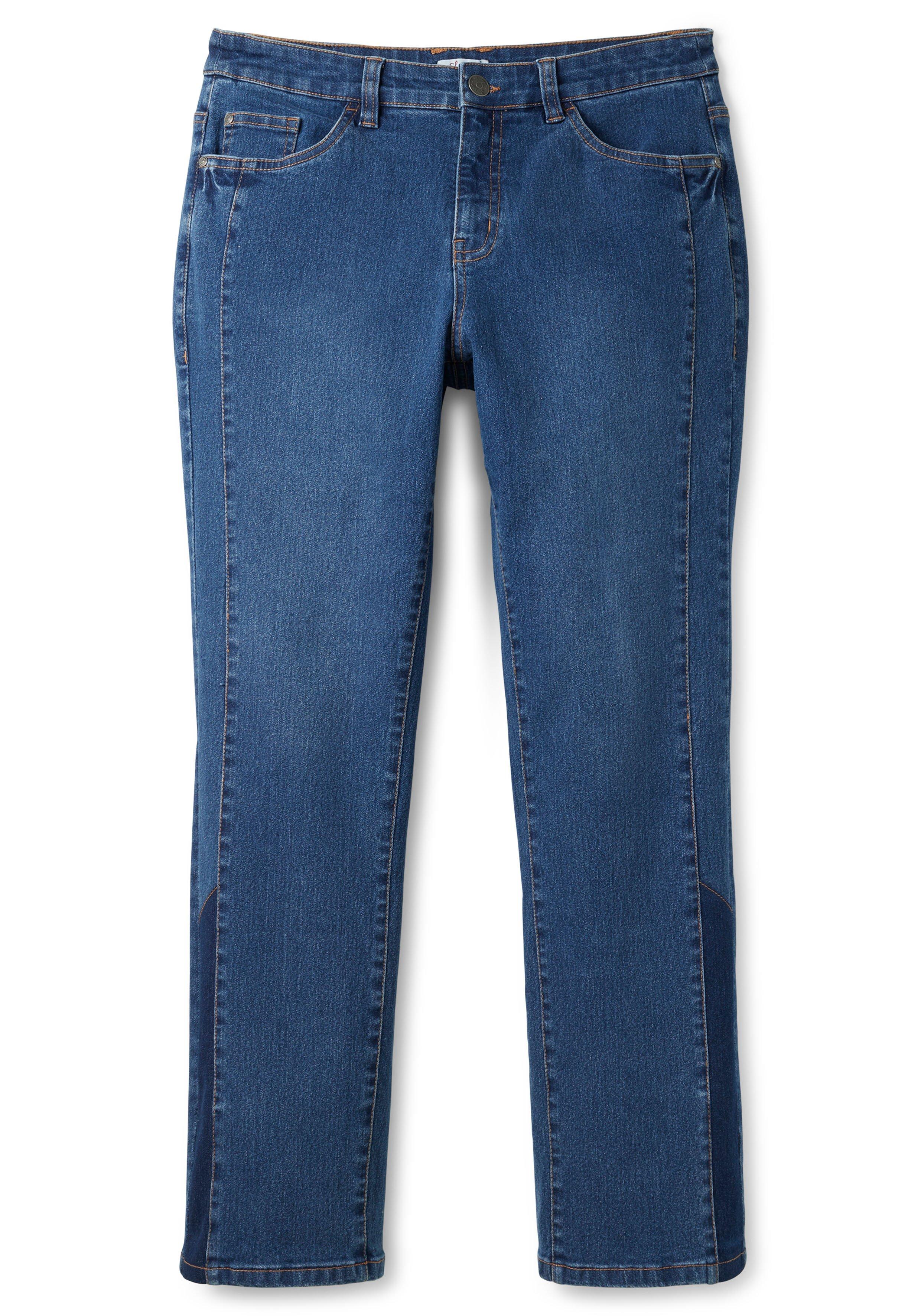 Gerade Jeans mit Kontrastdetails an Bein und Taschen