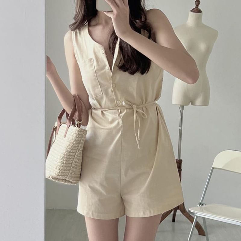 Coris - Mouwloze romper met knoopjes en effen kleur