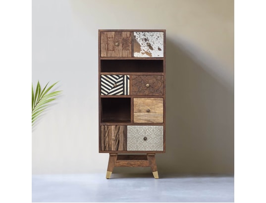 BOIS ET CHIFFONS CONCEPT - Chiffonnier multi-matériaux peau de vache bois - terranova