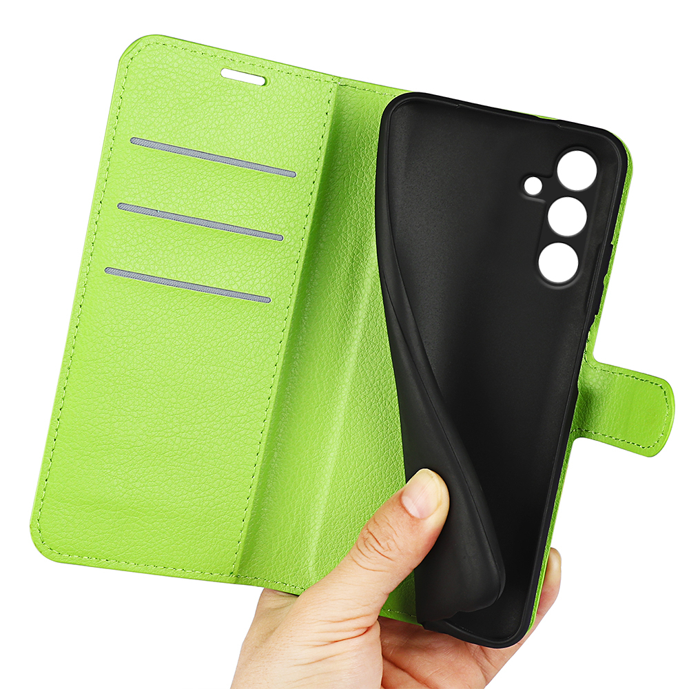 Samsung Galaxy S24 FE Leder Tasche Flip Cover Litchi Look - Grün