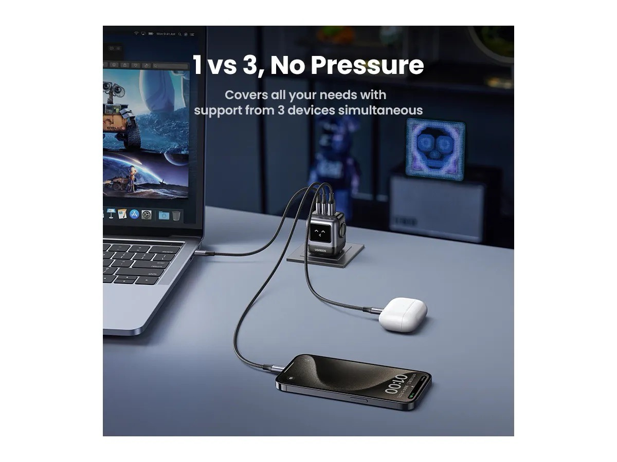 (65W) Nexode RobotGaN Dual USB C / USB A Ladegerät Netzteil Power Delivery 3.0 / Quick Charge 4.0 mit LED Display (25685B) - Schwarz
