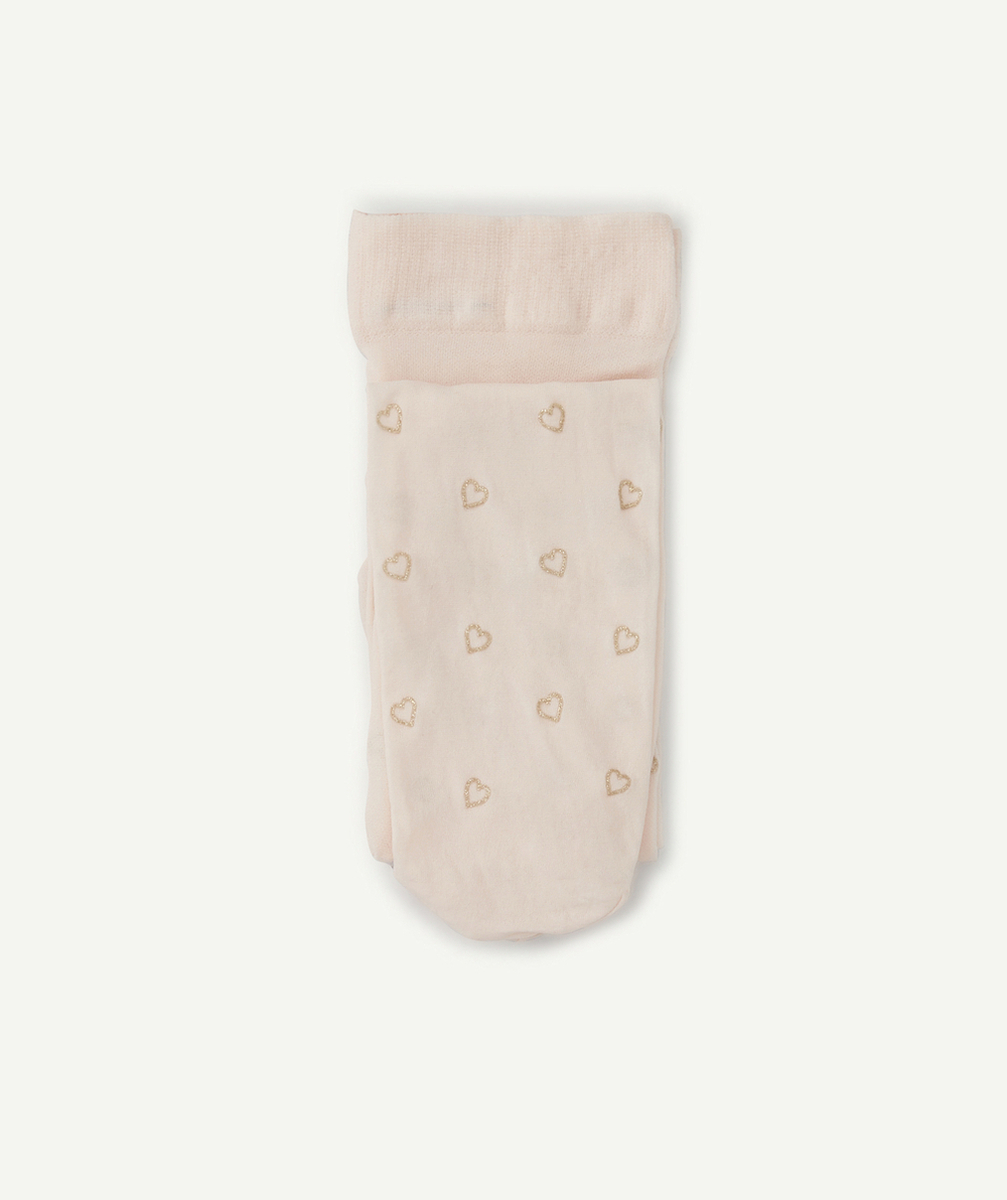 PAIRE DE COLLANTS EN VOILE ROSE AVEC MOTIFS COEURS BRILLANTS