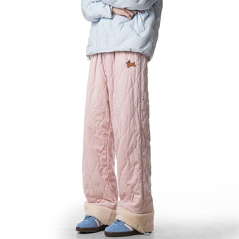 Kimeya - Wijde broek met middelhoge taille en imitatiebontprint en hondenprint