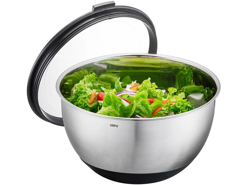 GEFU Rührschüssel Muovo 4.5 l, Schwarz/Silber Frischhalteschüssel