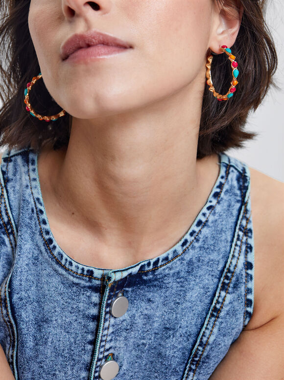 Pendientes Ouro Com Resina - Multicor