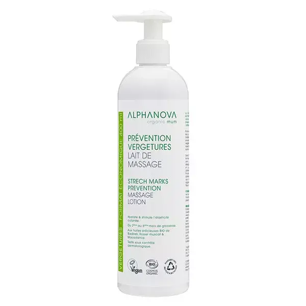 Alphanova Santé Leite de massagem orgânico para estrias 400ml