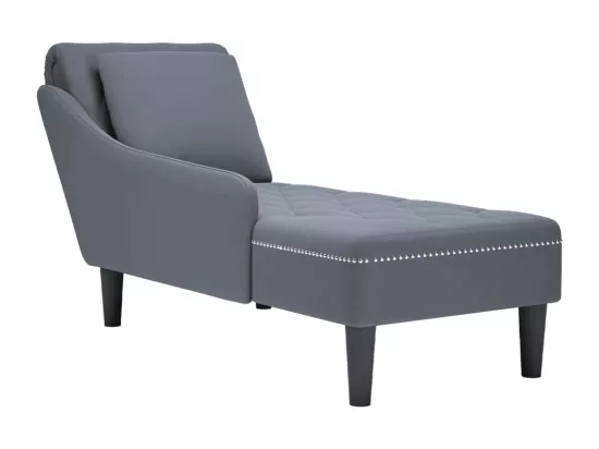 Fauteuil long et coussin et accoudoir droit gris foncé velours