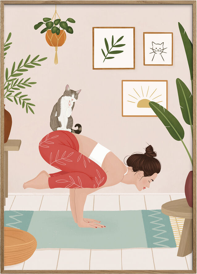 Poster & Frame Petra Holikova - Cat Yoga Flerfarvet