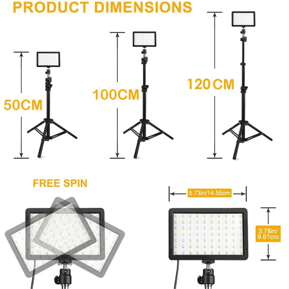 (145x96mm) LED Video Beleuchtung Foto Selfie Licht Studio Ausrüstung mit Mini Tripod (5600K) - Schwarz