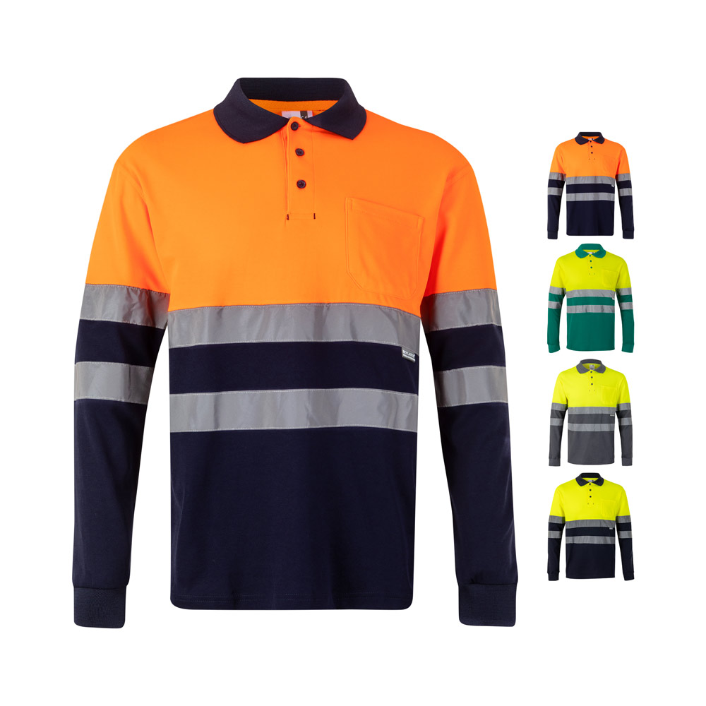Velilla 36140 - Polo piqué bicolore (150g/m²) à manches longues, en coton (55%) et polyester (45%)