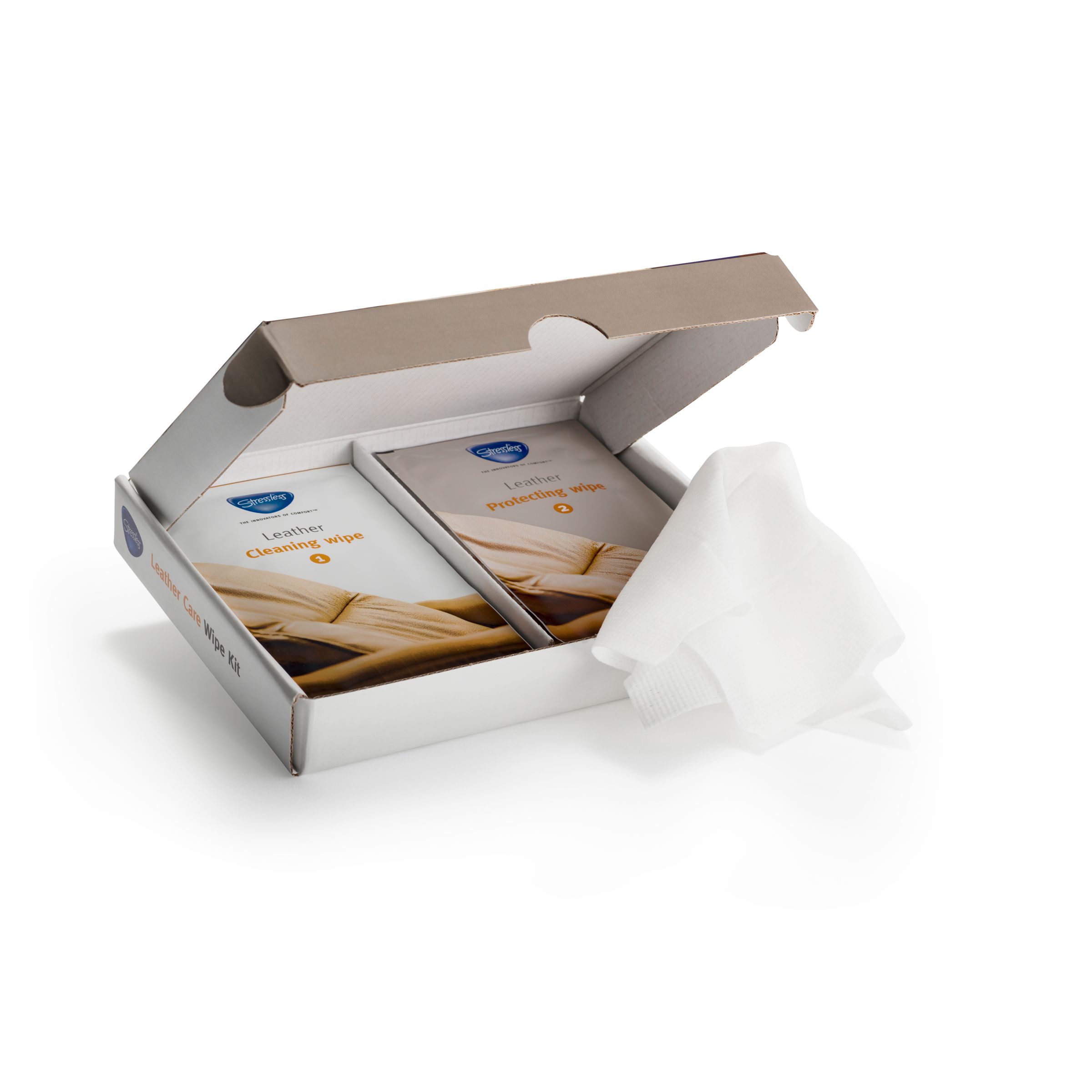 Care Wipe Kit Pleiesettet inneholder lærrens- og lærbeskyttelsesservietter.