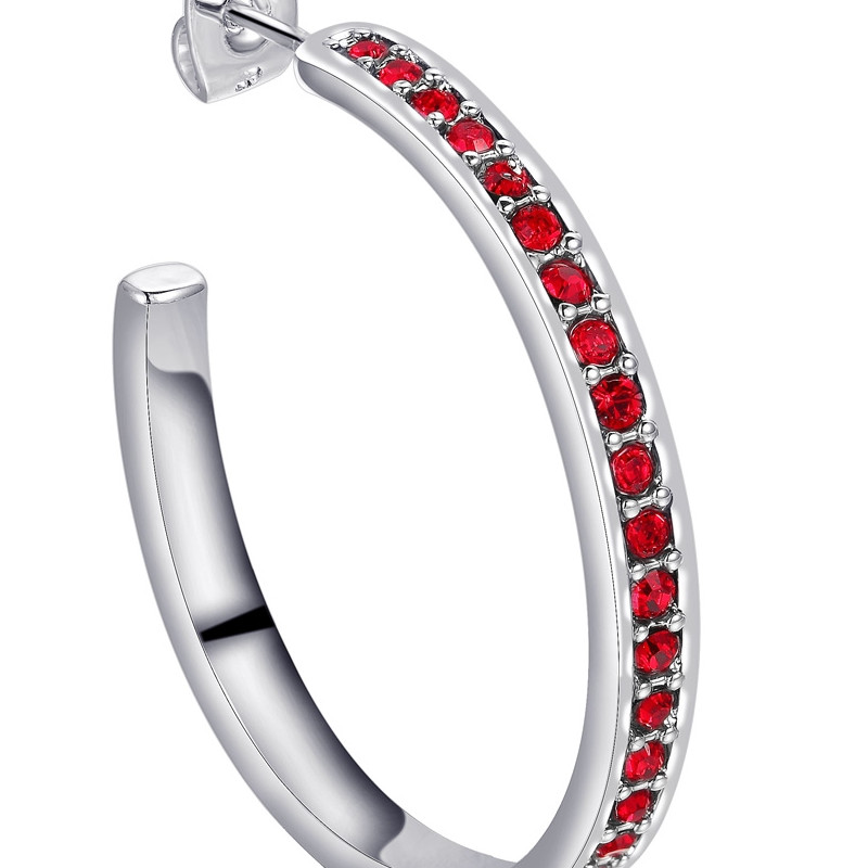 Boucles d'Oreilles Petites Créoles ornées de Cristal de Swarovski Rouge