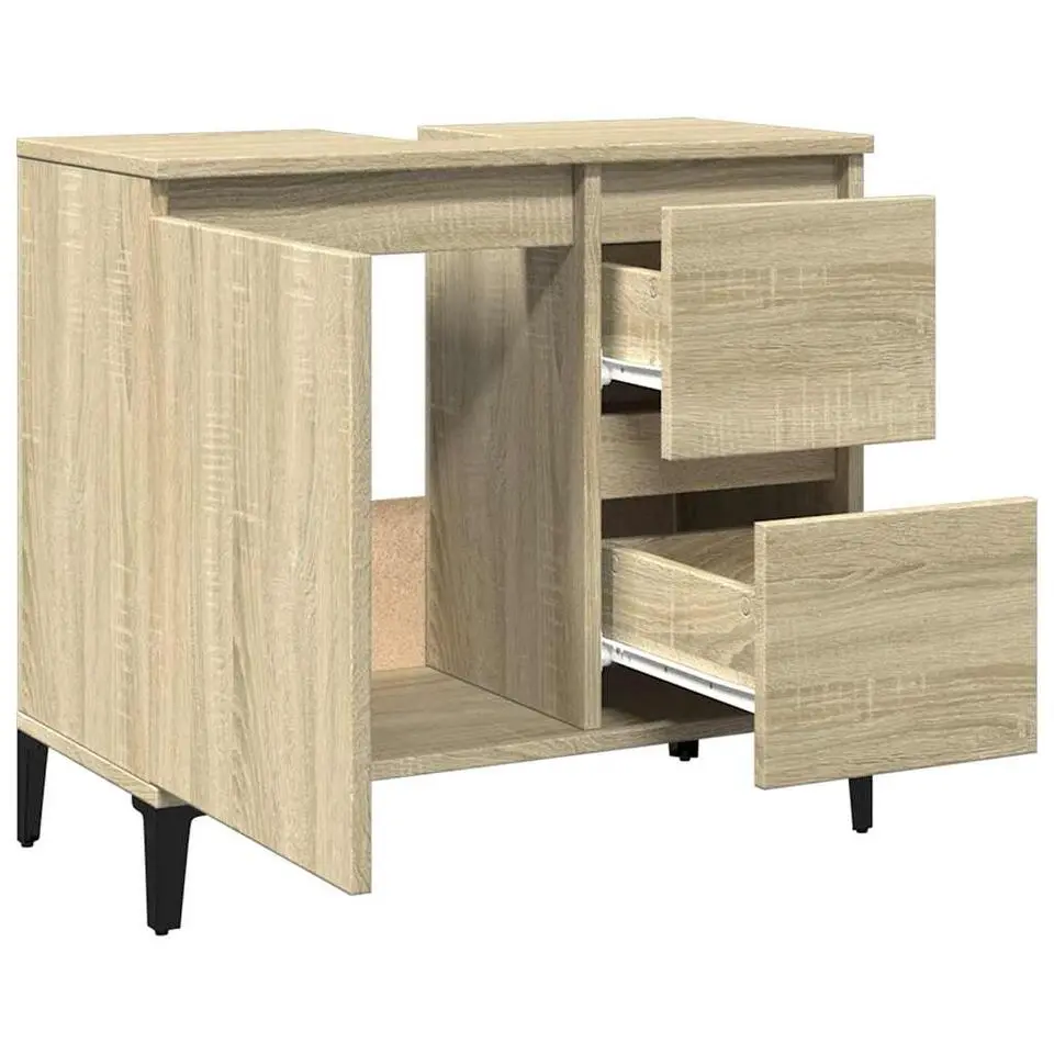 vidaXL - Wastafelonderkast - 1 deur 2 lades - Sonoma eiken - Hout - 65x33x60 cm