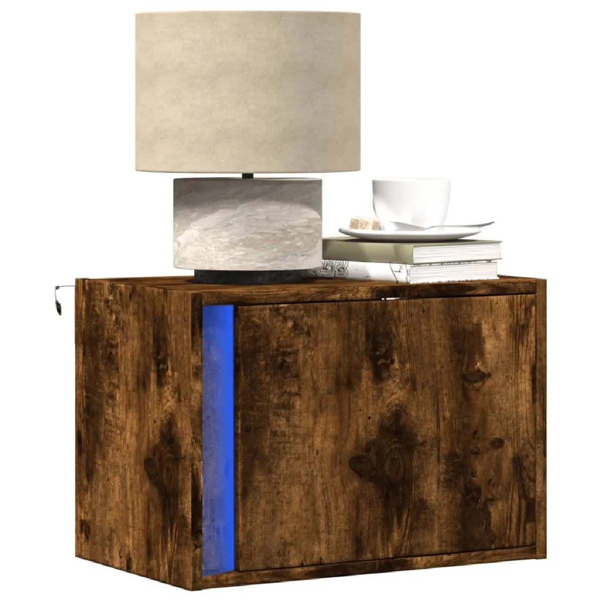 vidaXL Tables de chevet murales LED - Chêne fumé
