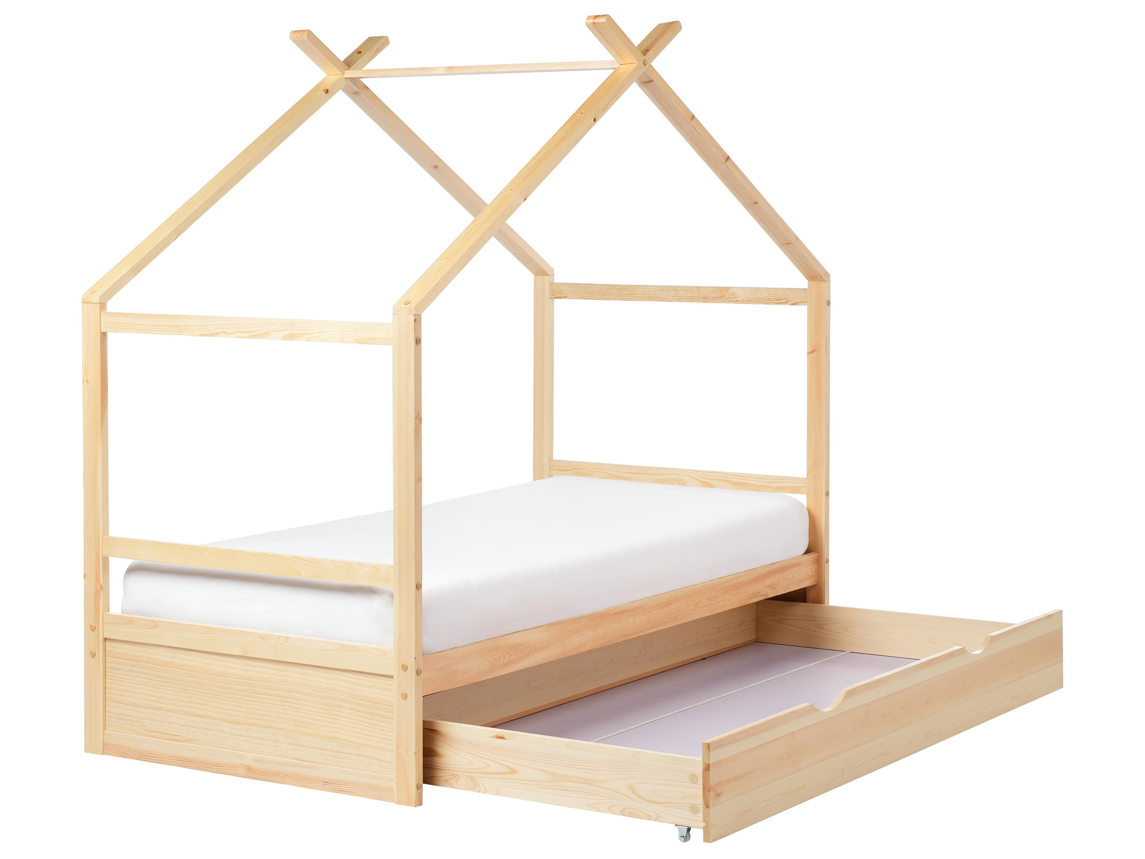 Kinderbed Huis Dennenhout ORGEVAL 90 x 200 cm met opbergruimte Lichtbruin