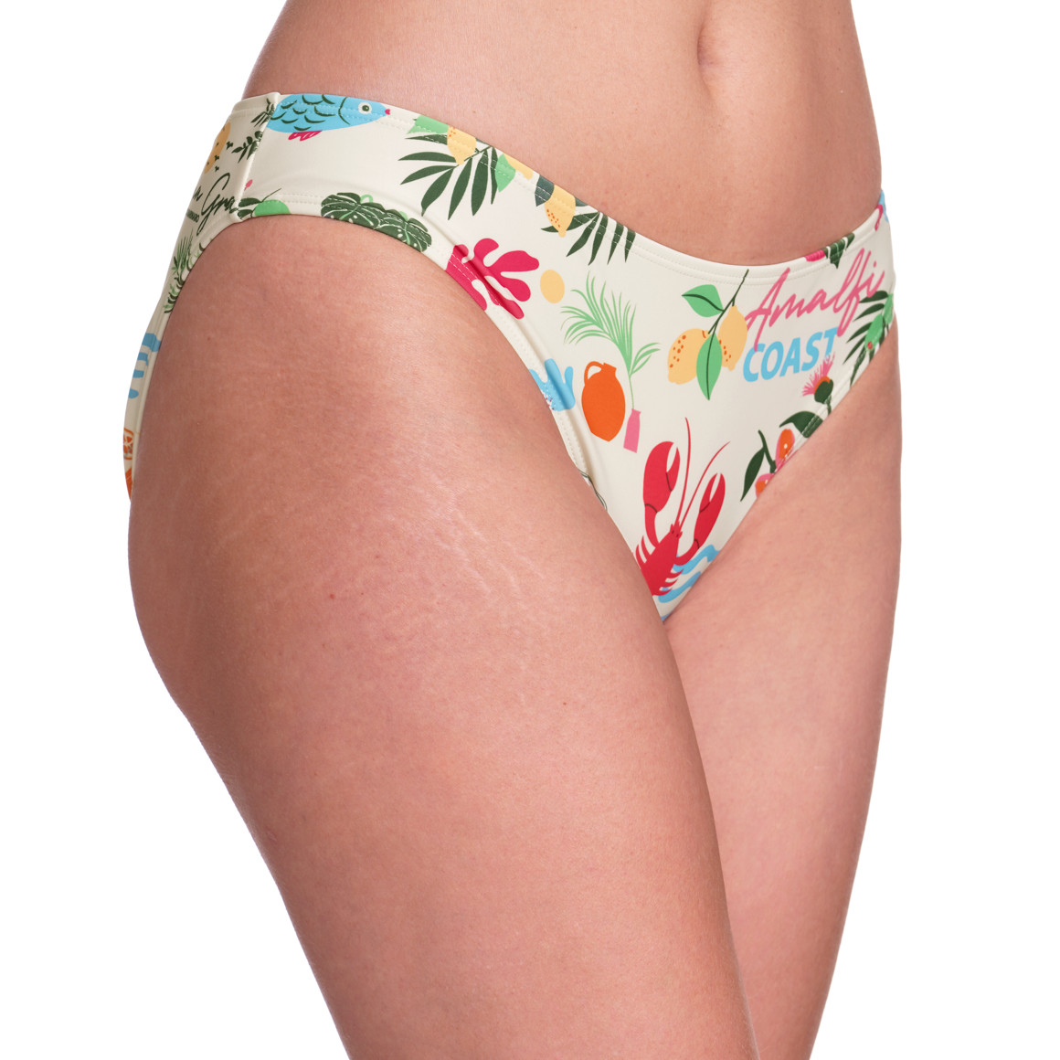Jonas Nielsen Damen Bade-Slip mit Urlaubs-Motiven weiss / bunt