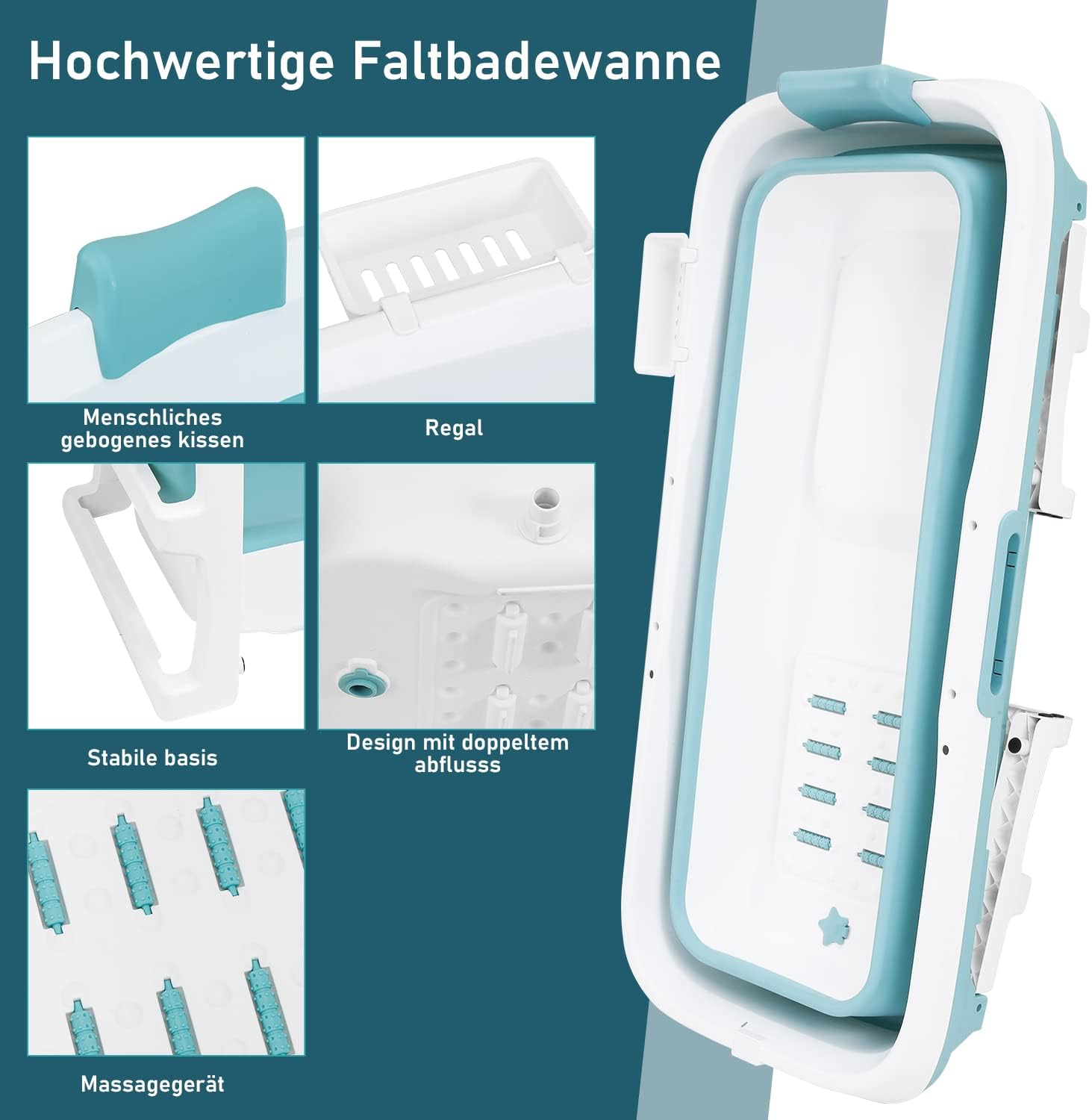 149x60x50cm XXL Faltbare Badewanne Erwachsene, Erwachsener foldable bathtub mit Abdeckung Klappbadewanne klappbare mobile Badewanne mit Korb für Badezimmer, Dusche und Balkon