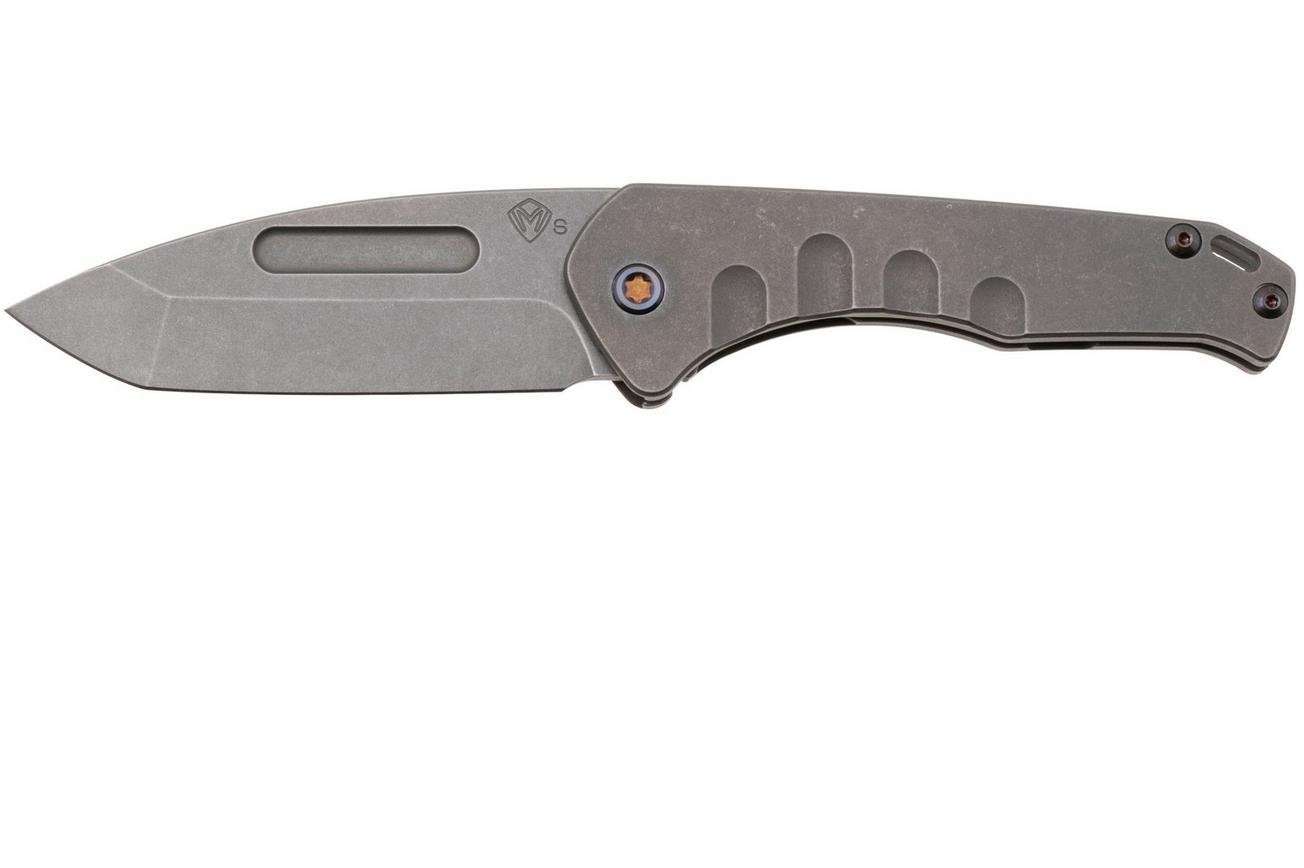 Medford Prae Slim 25-PS-04, Old School Tumbled S45VN Tanto Blade, Old School Tumbled Handle, Flamed Hardware zakmes