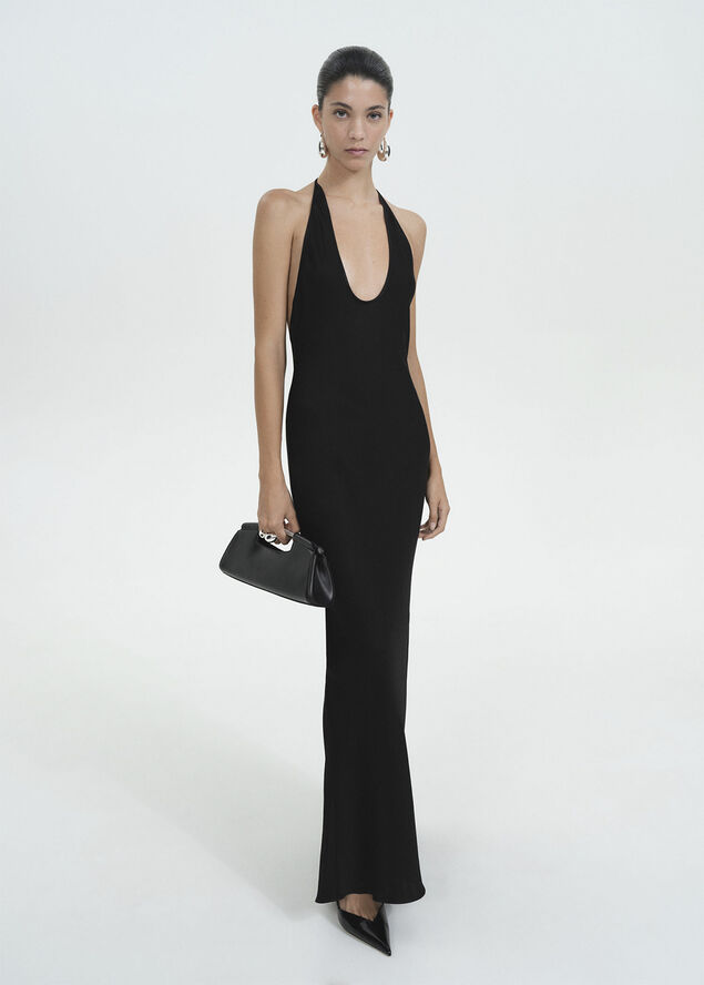MANGO Open back low-cut dress Black