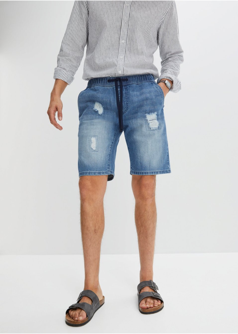 Bermuda en jean avec taille élastiquée, Regular Fit